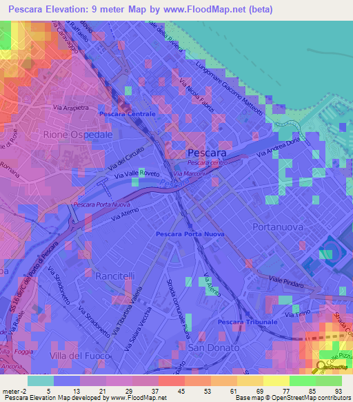 Pescara,Italy Elevation Map