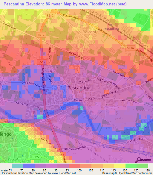 Pescantina,Italy Elevation Map