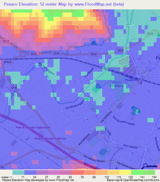 Pesaro,Italy Elevation Map