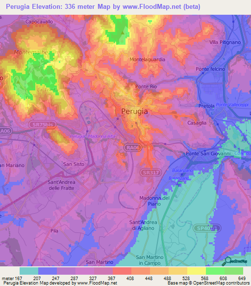 Perugia,Italy Elevation Map