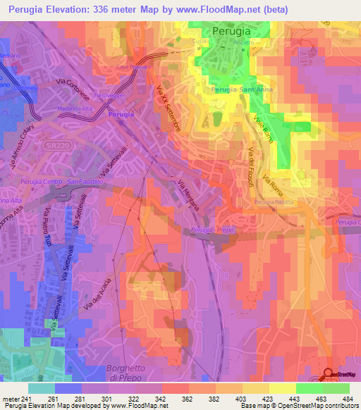 Perugia,Italy Elevation Map