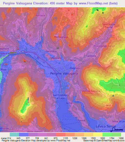 Pergine Valsugana,Italy Elevation Map