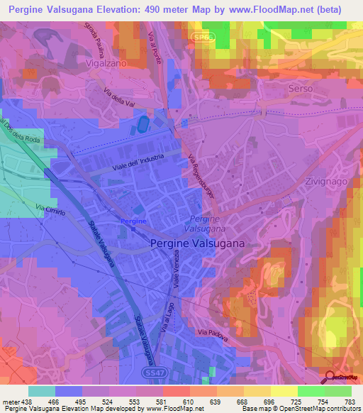 Pergine Valsugana,Italy Elevation Map