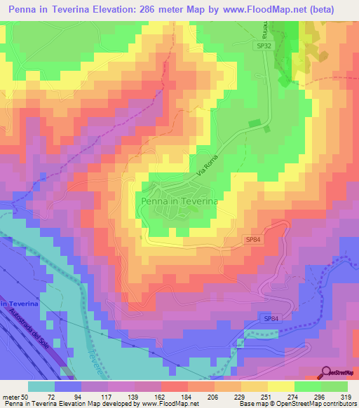 Penna in Teverina,Italy Elevation Map