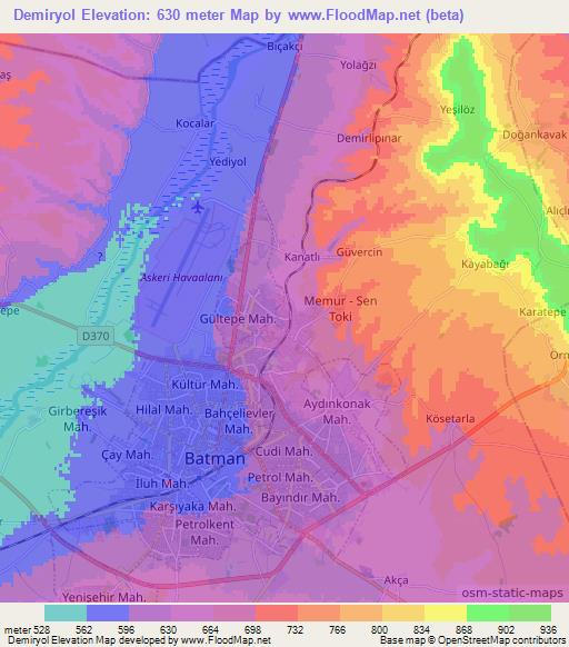 Demiryol,Turkey Elevation Map