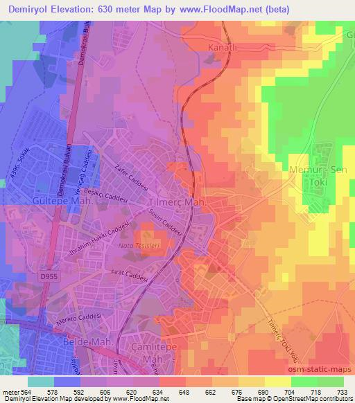 Demiryol,Turkey Elevation Map