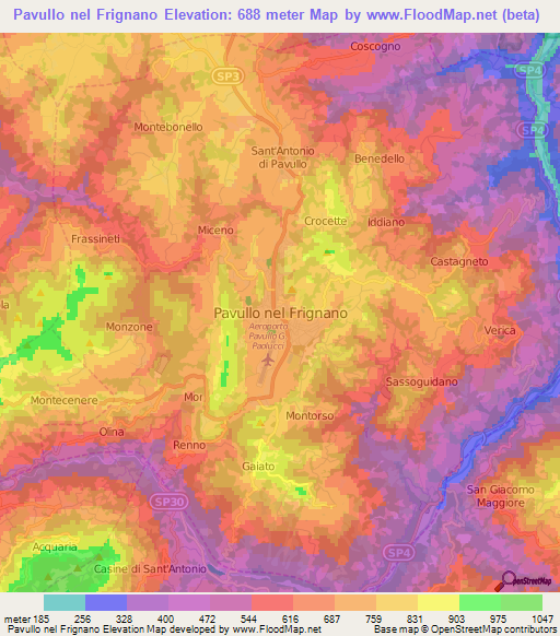 Pavullo nel Frignano,Italy Elevation Map