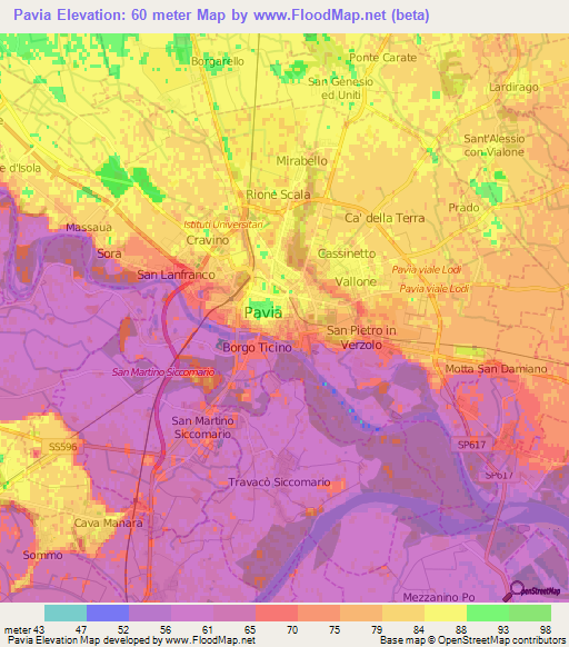 Pavia,Italy Elevation Map