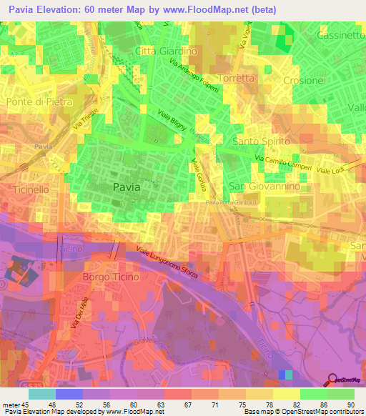 Pavia,Italy Elevation Map