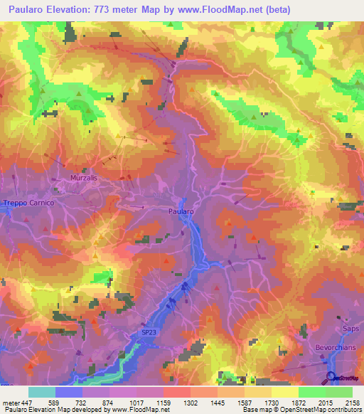 Paularo,Italy Elevation Map