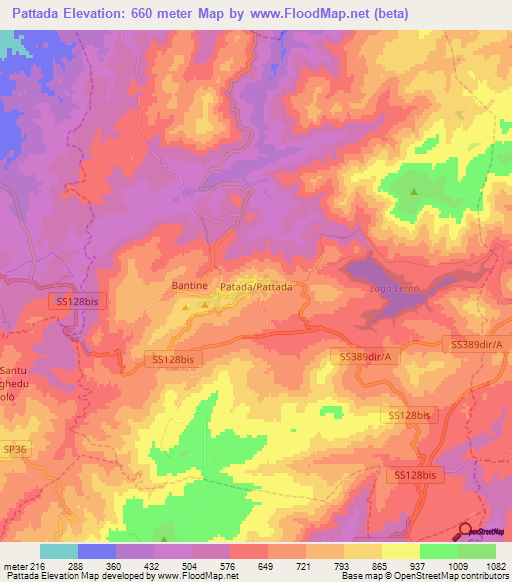 Pattada,Italy Elevation Map