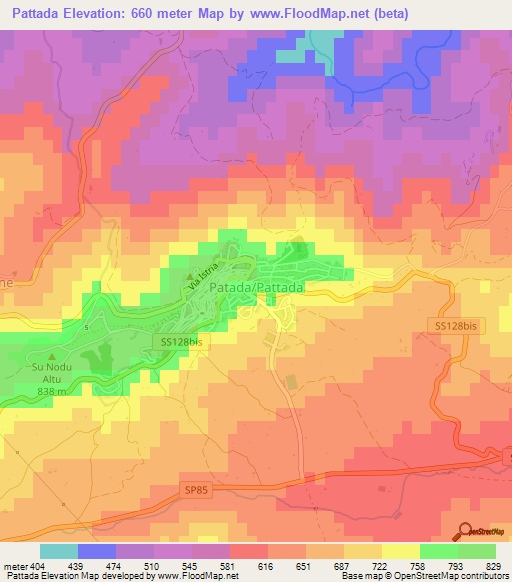 Pattada,Italy Elevation Map