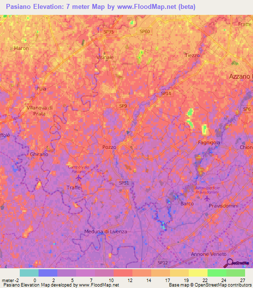 Pasiano,Italy Elevation Map