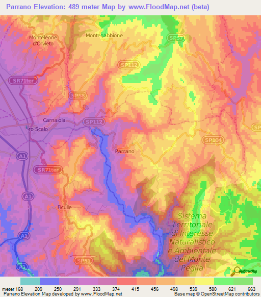 Parrano,Italy Elevation Map