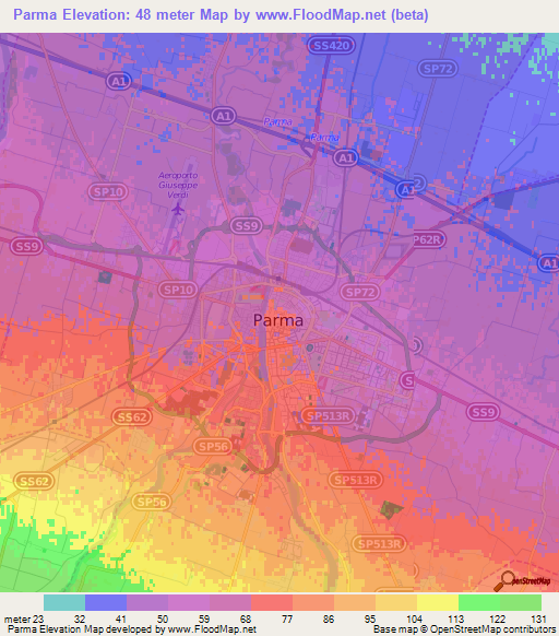 Parma,Italy Elevation Map