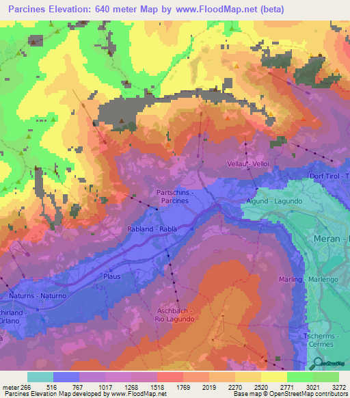 Parcines,Italy Elevation Map