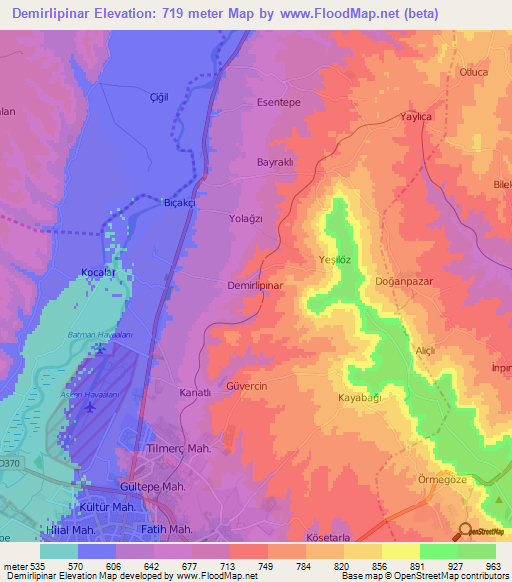 Demirlipinar,Turkey Elevation Map