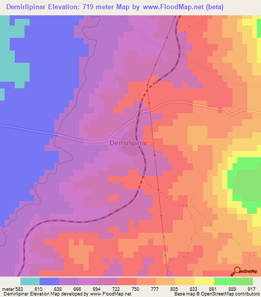 Demirlipinar,Turkey Elevation Map