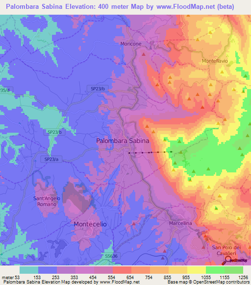 Palombara Sabina,Italy Elevation Map