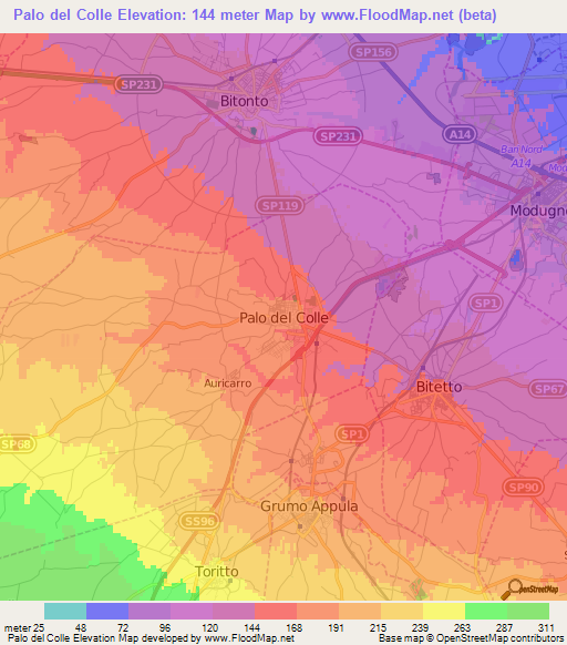 Palo del Colle,Italy Elevation Map