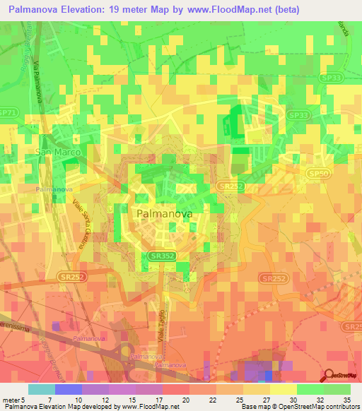 Palmanova,Italy Elevation Map