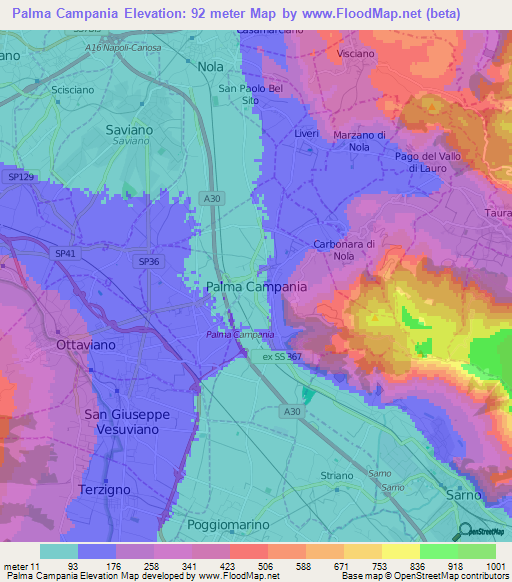 Palma Campania,Italy Elevation Map