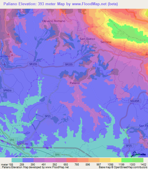 Paliano,Italy Elevation Map