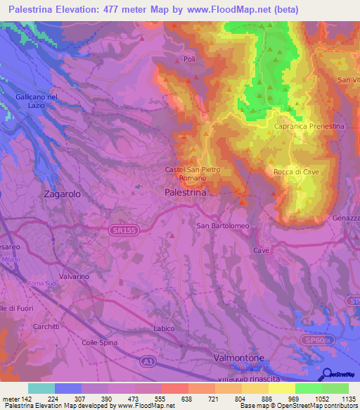 Palestrina,Italy Elevation Map