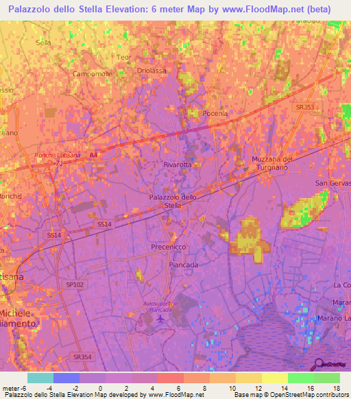 Palazzolo dello Stella,Italy Elevation Map