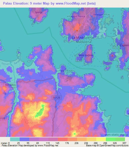 Palau,Italy Elevation Map