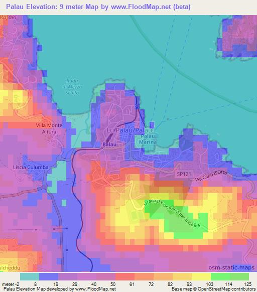 Palau,Italy Elevation Map