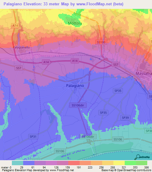 Palagiano,Italy Elevation Map