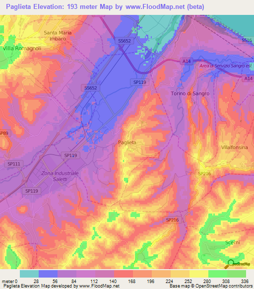 Paglieta,Italy Elevation Map