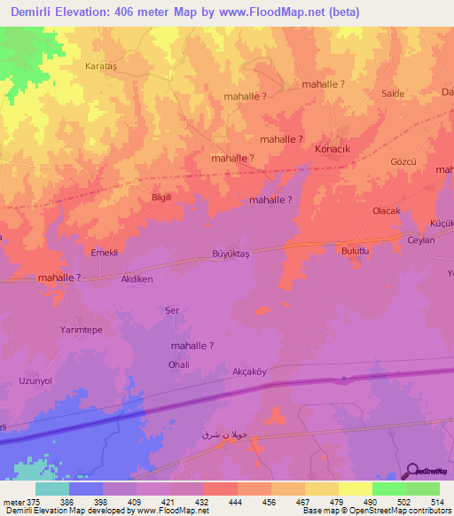 Demirli,Turkey Elevation Map