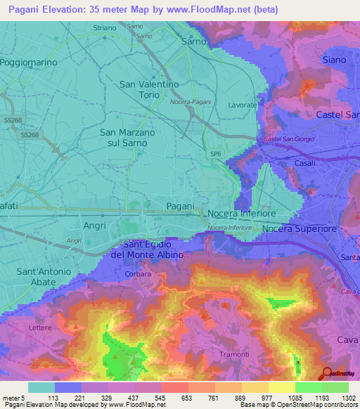 Pagani,Italy Elevation Map