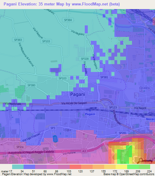 Pagani,Italy Elevation Map