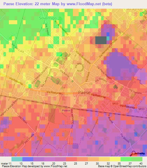 Paese,Italy Elevation Map