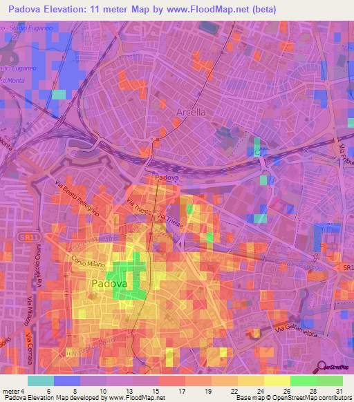 Padova,Italy Elevation Map