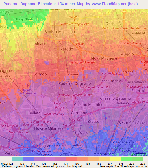 Paderno Dugnano,Italy Elevation Map