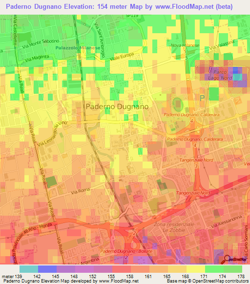 Paderno Dugnano,Italy Elevation Map