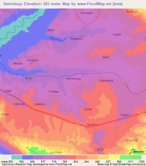 Demirkuyu,Turkey Elevation Map