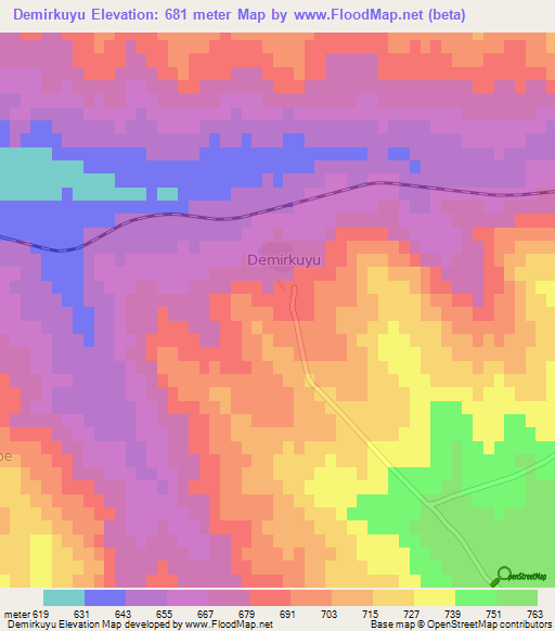 Demirkuyu,Turkey Elevation Map