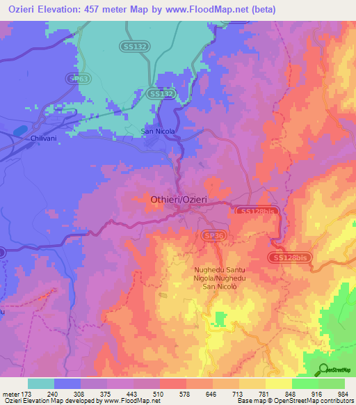 Ozieri,Italy Elevation Map