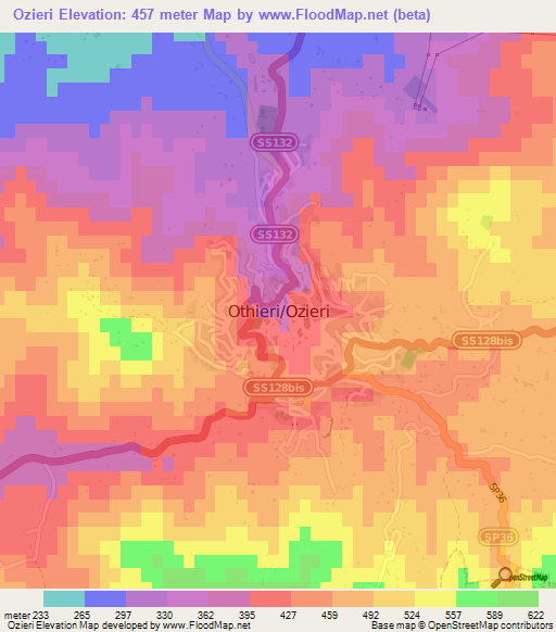 Ozieri,Italy Elevation Map