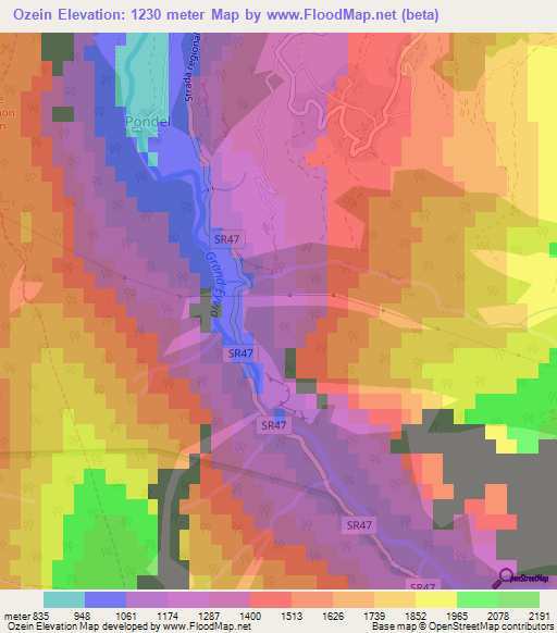 Ozein,Italy Elevation Map