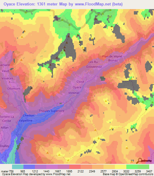 Oyace,Italy Elevation Map