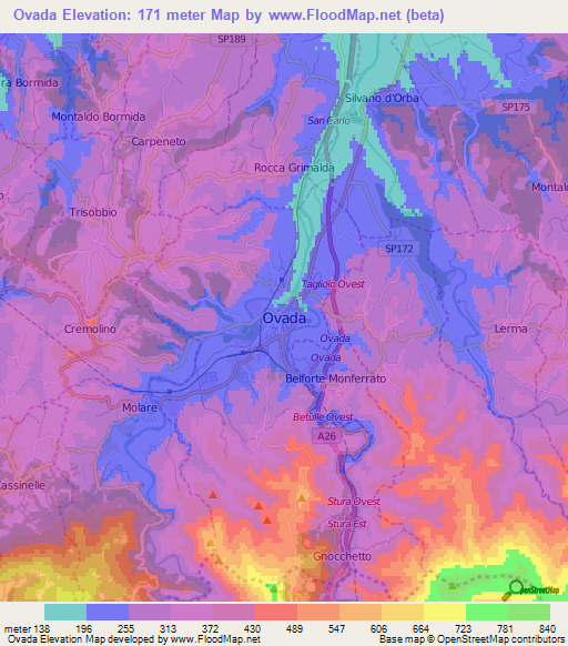 Ovada,Italy Elevation Map