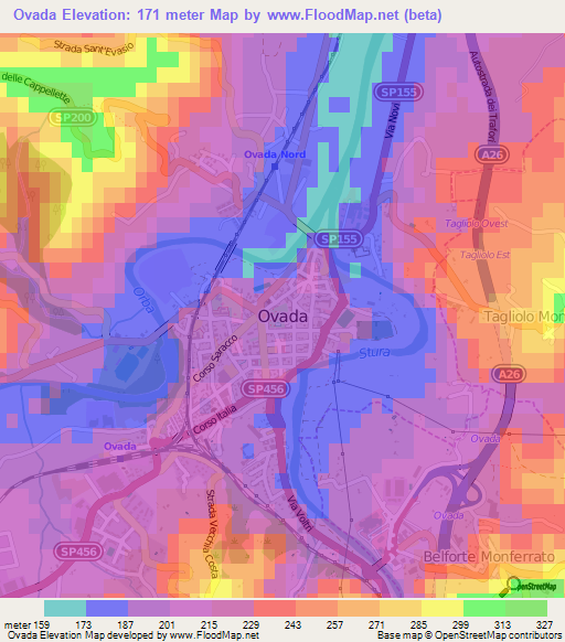 Ovada,Italy Elevation Map