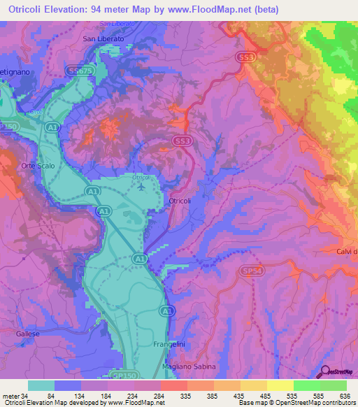 Otricoli,Italy Elevation Map