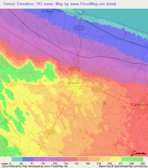 Ostuni,Italy Elevation Map